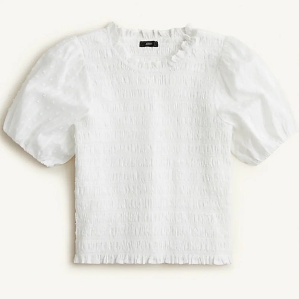 J. Crew Puff Sleeve Textured Voile Smocked White Short Sleeve Top Large NWT